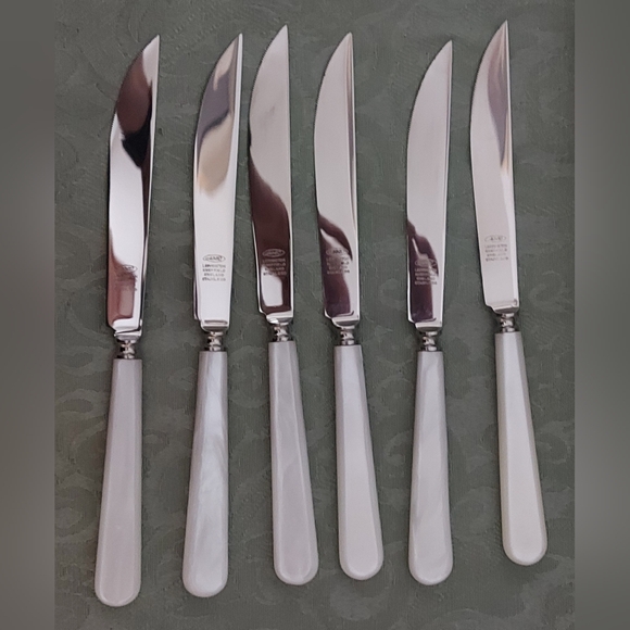 Steak Knife Set with Mother of Pearl Handles, Leppington Cutlass of Sheffield - Picture 2 of 12